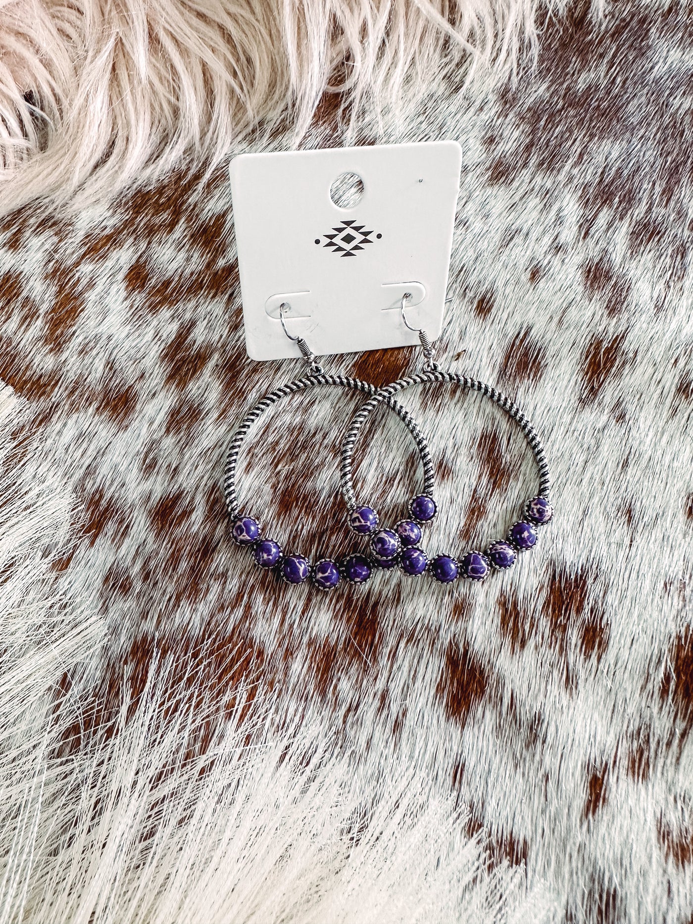 Purple - Stone Hoops Earrings-202 JEWELRY-J's World Trading - Harry Hines-Adelyn Elaine's Boutique, Women's Clothing Boutique in Gilmer, TX