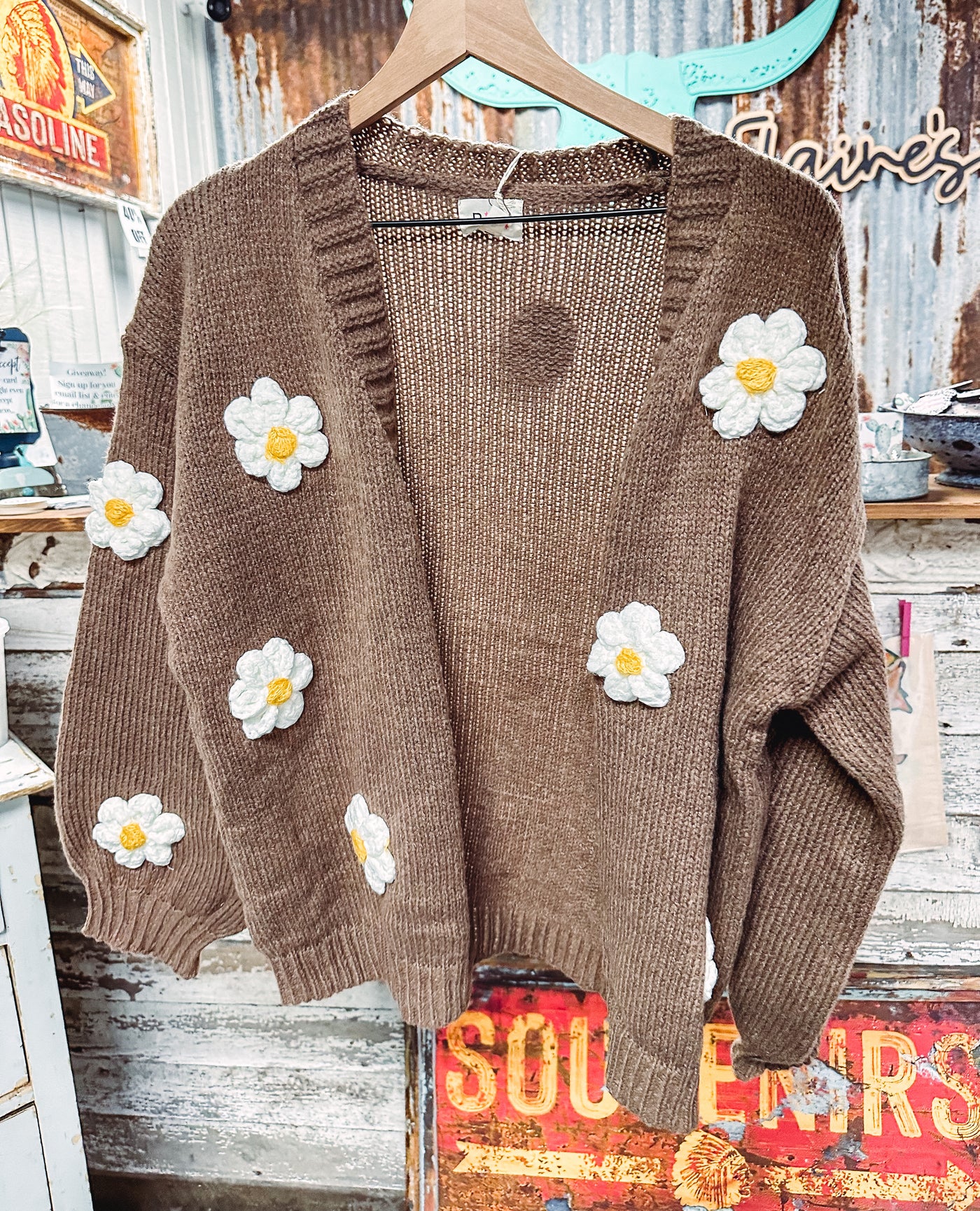 Crochet Flower Cardigan - L & XL left-112 SWEATERS & CARDIGANS-Bibi-Adelyn Elaine's Boutique, Women's Clothing Boutique in Gilmer, TX