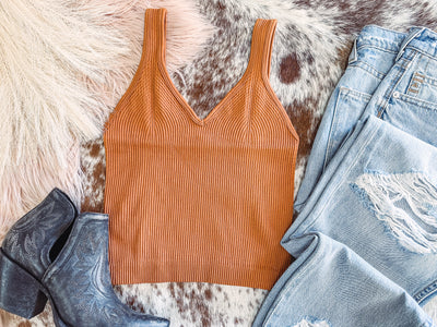 Copper - Ribbed Crop Tank-111 TANKS & BODY SUITS-Dynamic-Adelyn Elaine's Boutique, Women's Clothing Boutique in Gilmer, TX