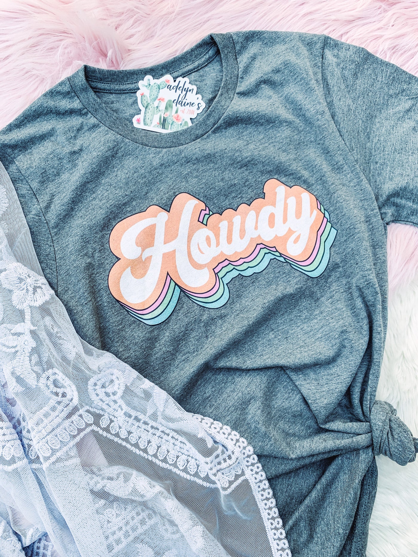 Retro Howdy - Crew Neck T-Shirt-110 GRAPHIC TEE-Adelyn Elaine's-Adelyn Elaine's Boutique, Women's Clothing Boutique in Gilmer, TX