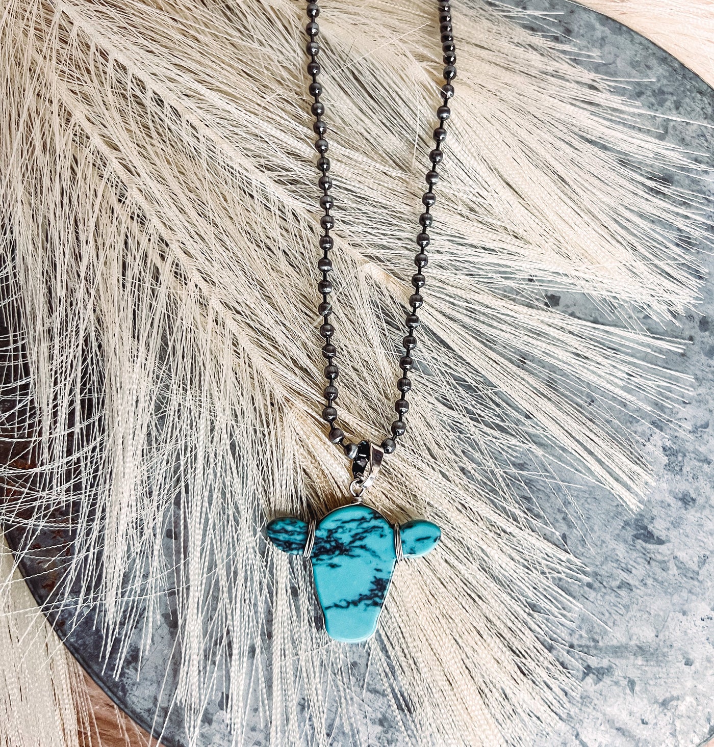 Turquoise Cow - Necklaces-202 JEWELRY-J's World Trading - Harry Hines-Adelyn Elaine's Boutique, Women's Clothing Boutique in Gilmer, TX