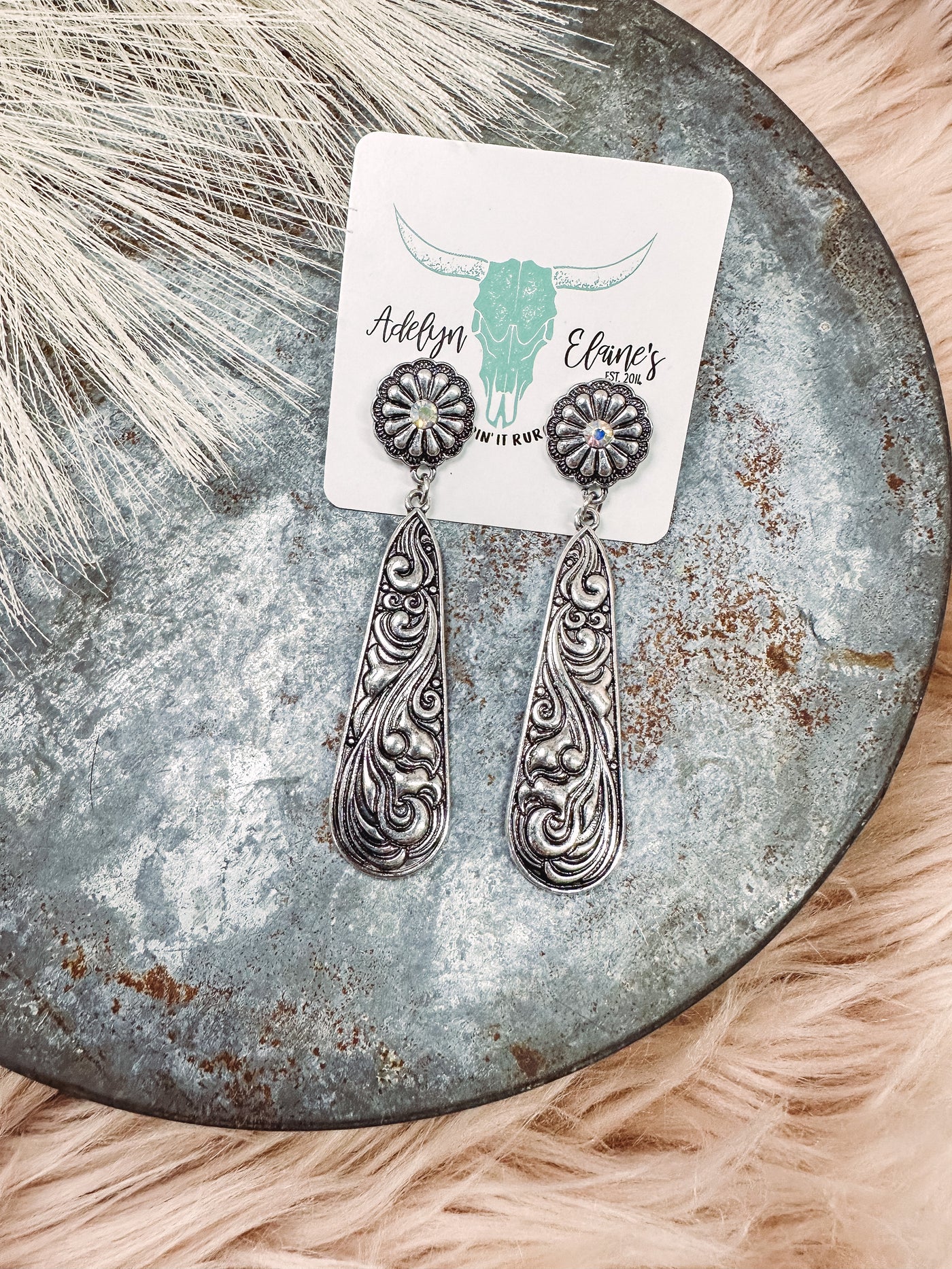 Tooled Dangle - Earrings-202 JEWELRY-J's World Trading - Harry Hines-Adelyn Elaine's Boutique, Women's Clothing Boutique in Gilmer, TX