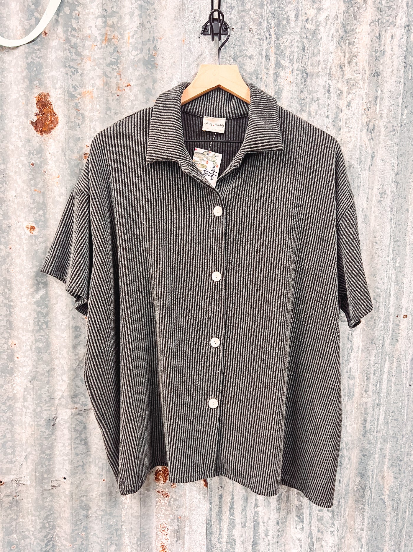 Charcoal Ribbed Shirt - 3XL left-105 SHIRTS & BLOUSES-Lovely Melody-Adelyn Elaine's Boutique, Women's Clothing Boutique in Gilmer, TX