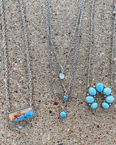 Turquoise Concho Necklace-202 JEWELRY-J's World Trading - Harry Hines-Adelyn Elaine's Boutique, Women's Clothing Boutique in Gilmer, TX