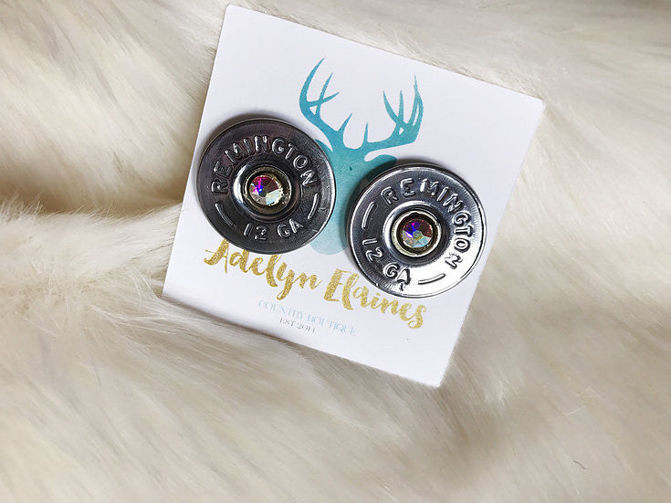 Swarovski Crystal Remington 12 Gauge Shotgun Shell Earring Studs-202 JEWELRY-Adelyn Elaine's-Adelyn Elaine's Boutique, Women's Clothing Boutique in Gilmer, TX