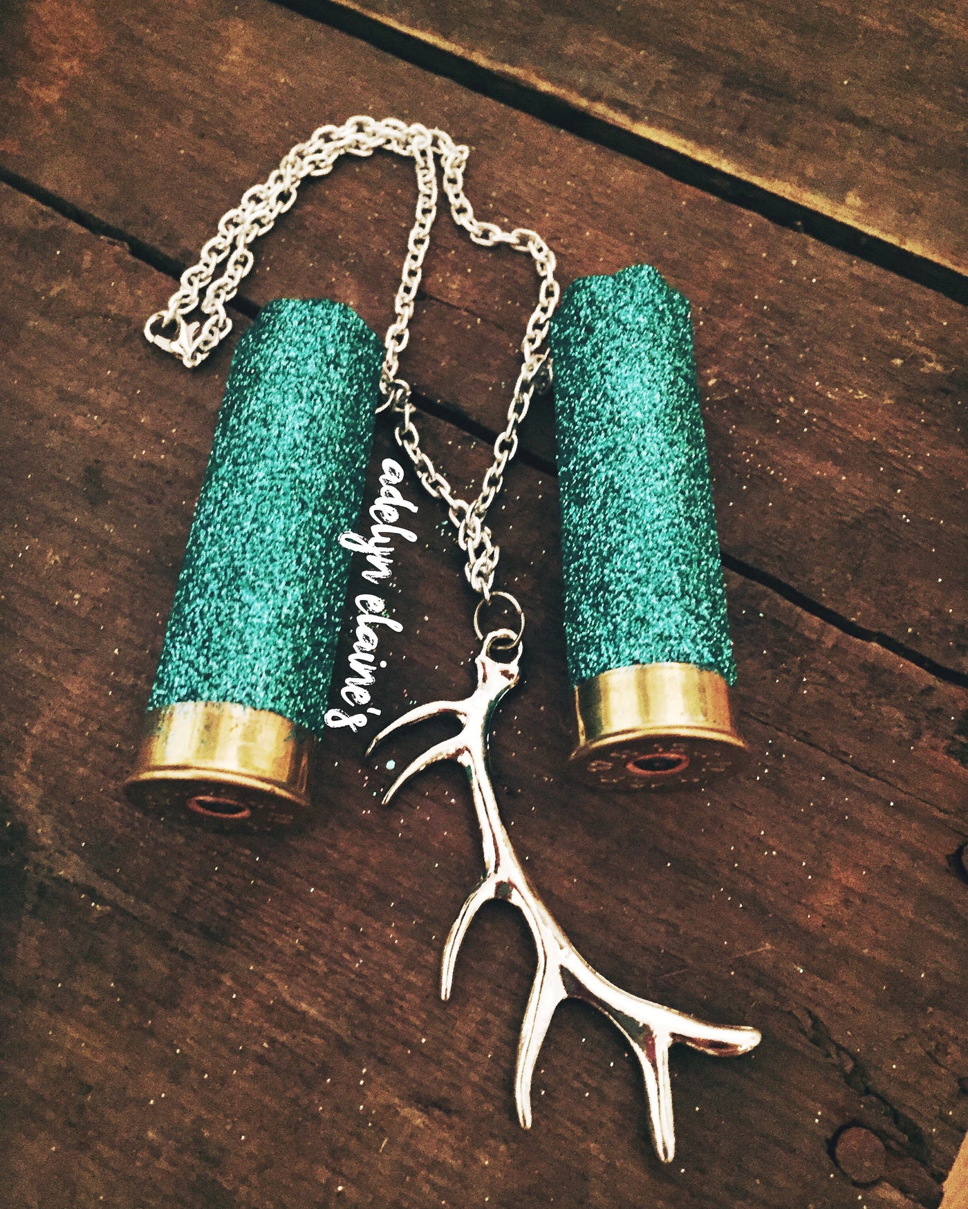 Custom Color 12 Gauge Glitter Shotgun Shell Rearview Mirror Hanger with Deer Antler-401 CAR ACCESSORIES-Adelyn Elaine's -Adelyn Elaine's Boutique, Women's Clothing Boutique in Gilmer, TX