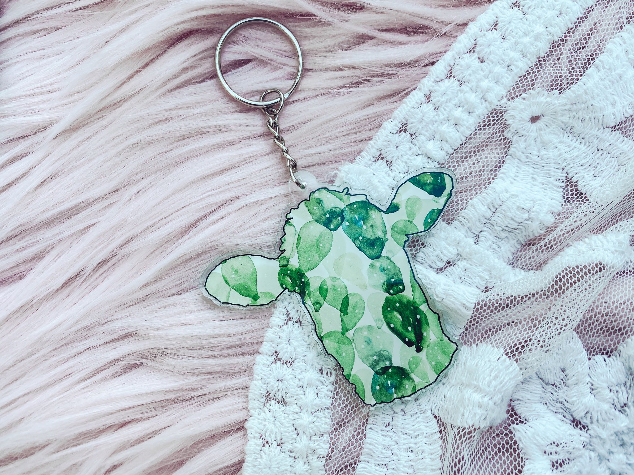 Icing Cow Print Saguaro Cactus Keychain