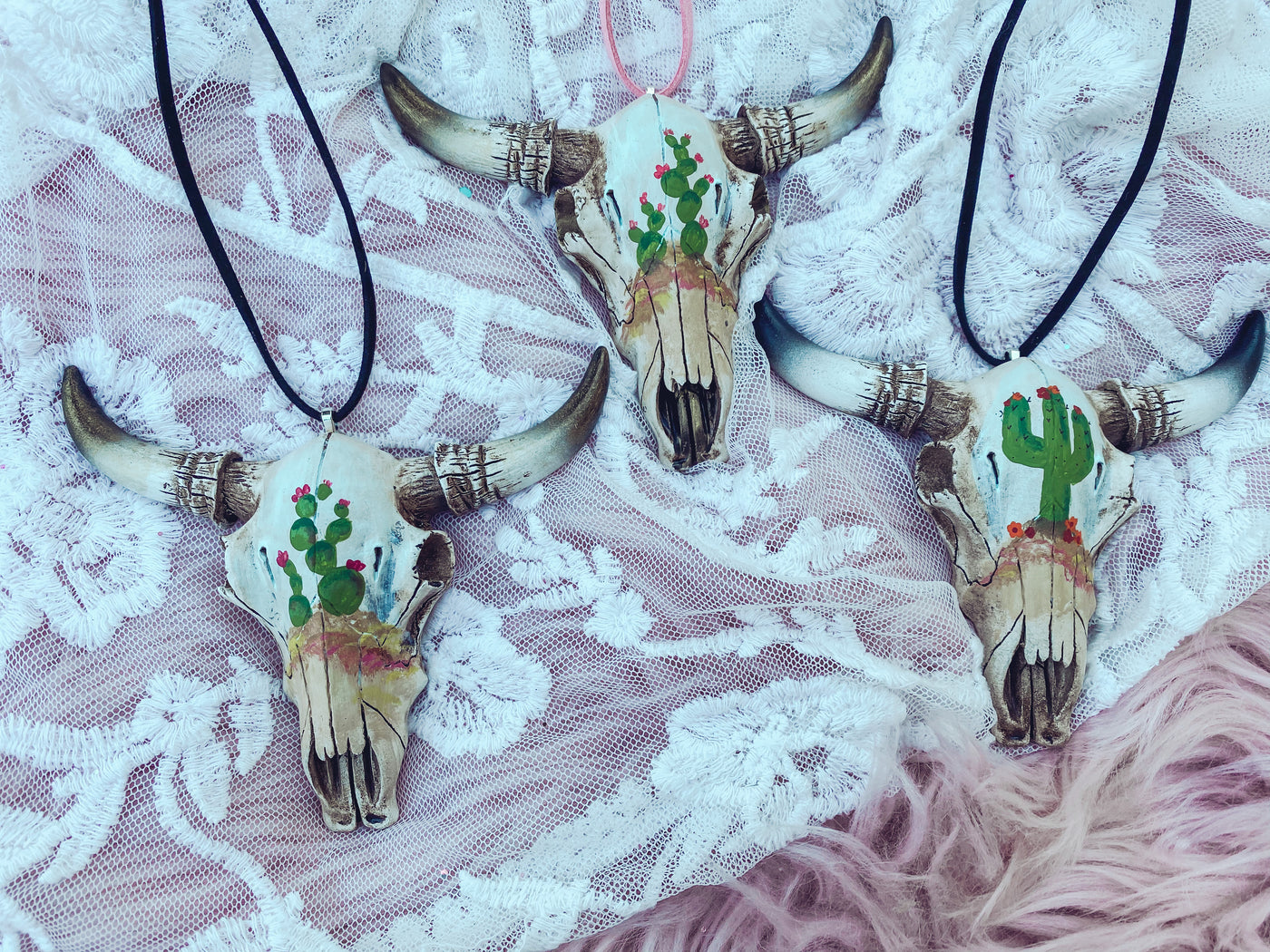Cactus - Hand Painted Bull Skull Rear View Mirror Hangers-401 CAR ACCESSORIES-Adelyn Elaine's-Adelyn Elaine's Boutique, Women's Clothing Boutique in Gilmer, TX