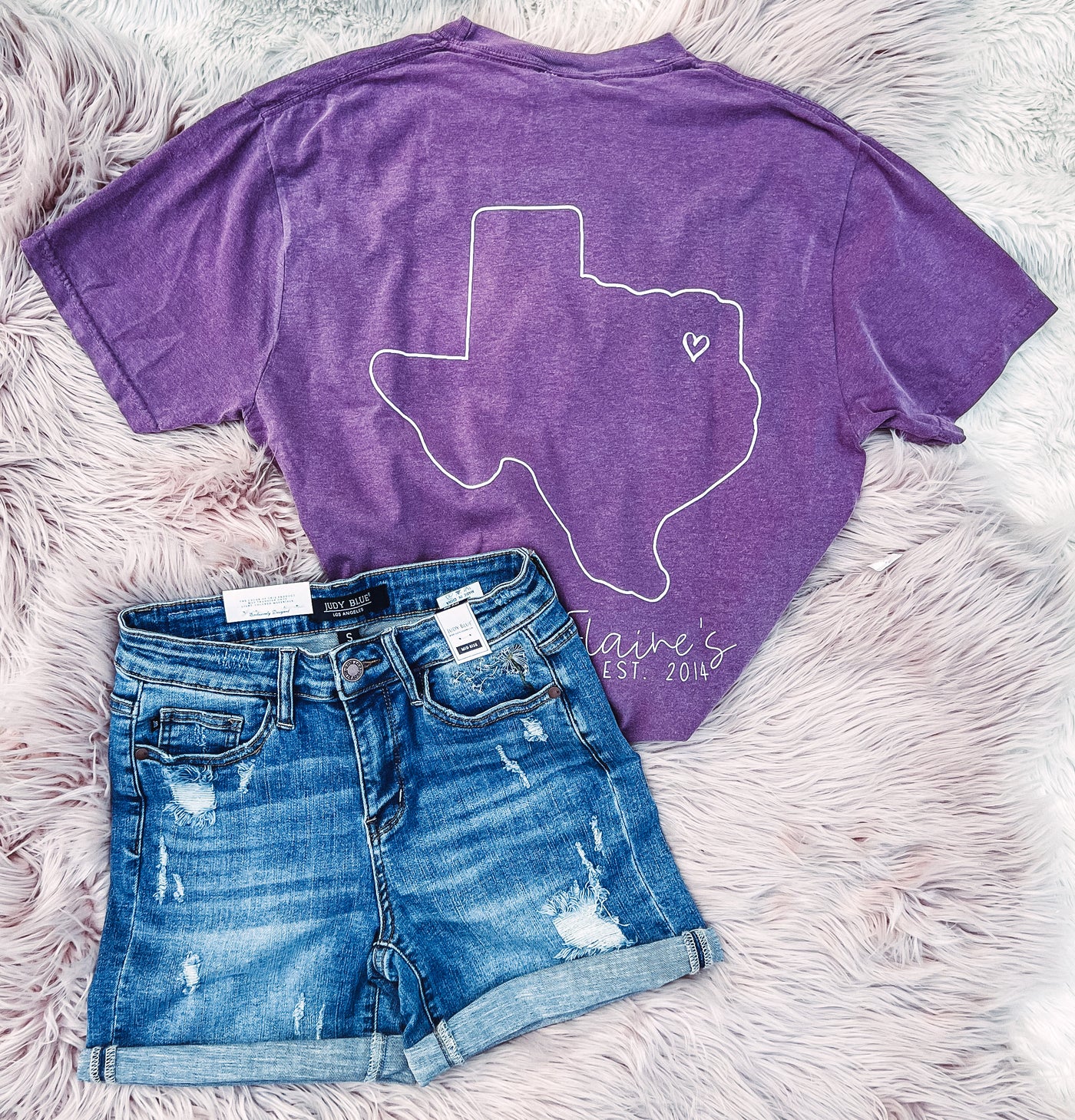 Texas Logo Tee - Berry - Small left-110 GRAPHIC TEE-Adelyn Elaine's-Adelyn Elaine's Boutique, Women's Clothing Boutique in Gilmer, TX