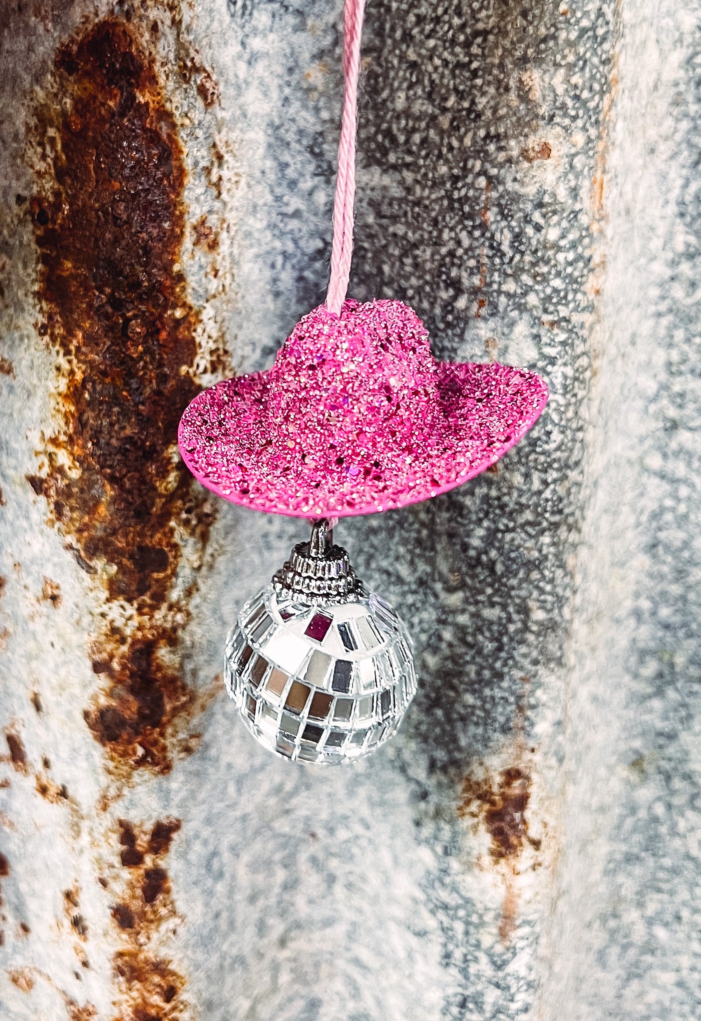 Disco Ball + Pink Glitter - Mini Hat Mirror Hangers-401 CAR ACCESSORIES-Adelyn Elaine's-Adelyn Elaine's Boutique, Women's Clothing Boutique in Gilmer, TX