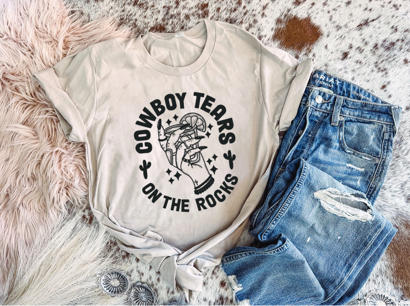 Cowboy Tears On the Rocks - Graphic Top-110 GRAPHIC TEE-Adelyn Elaine's-Adelyn Elaine's Boutique, Women's Clothing Boutique in Gilmer, TX