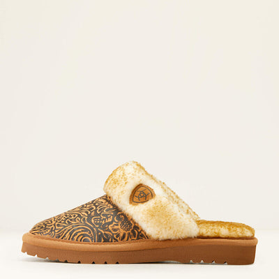 Jackie Square Toe Slipper - Brown Tooled - Ariat