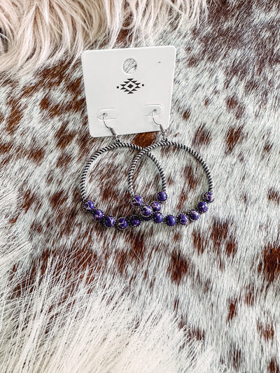 Purple - Stone Hoops Earrings
