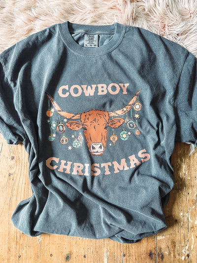 Cowboy Christmas - Graphic Top-110 GRAPHIC TEE-Adelyn Elaine's-Adelyn Elaine's Boutique, Women's Clothing Boutique in Gilmer, TX