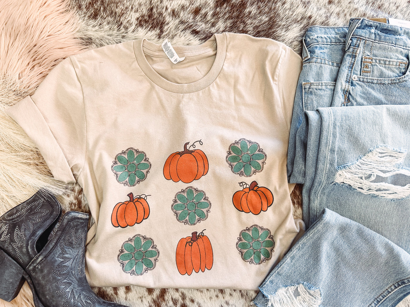 Pumpkin + Turquoise - Graphic Top-110 GRAPHIC TEE-Adelyn Elaine's-Adelyn Elaine's Boutique, Women's Clothing Boutique in Gilmer, TX