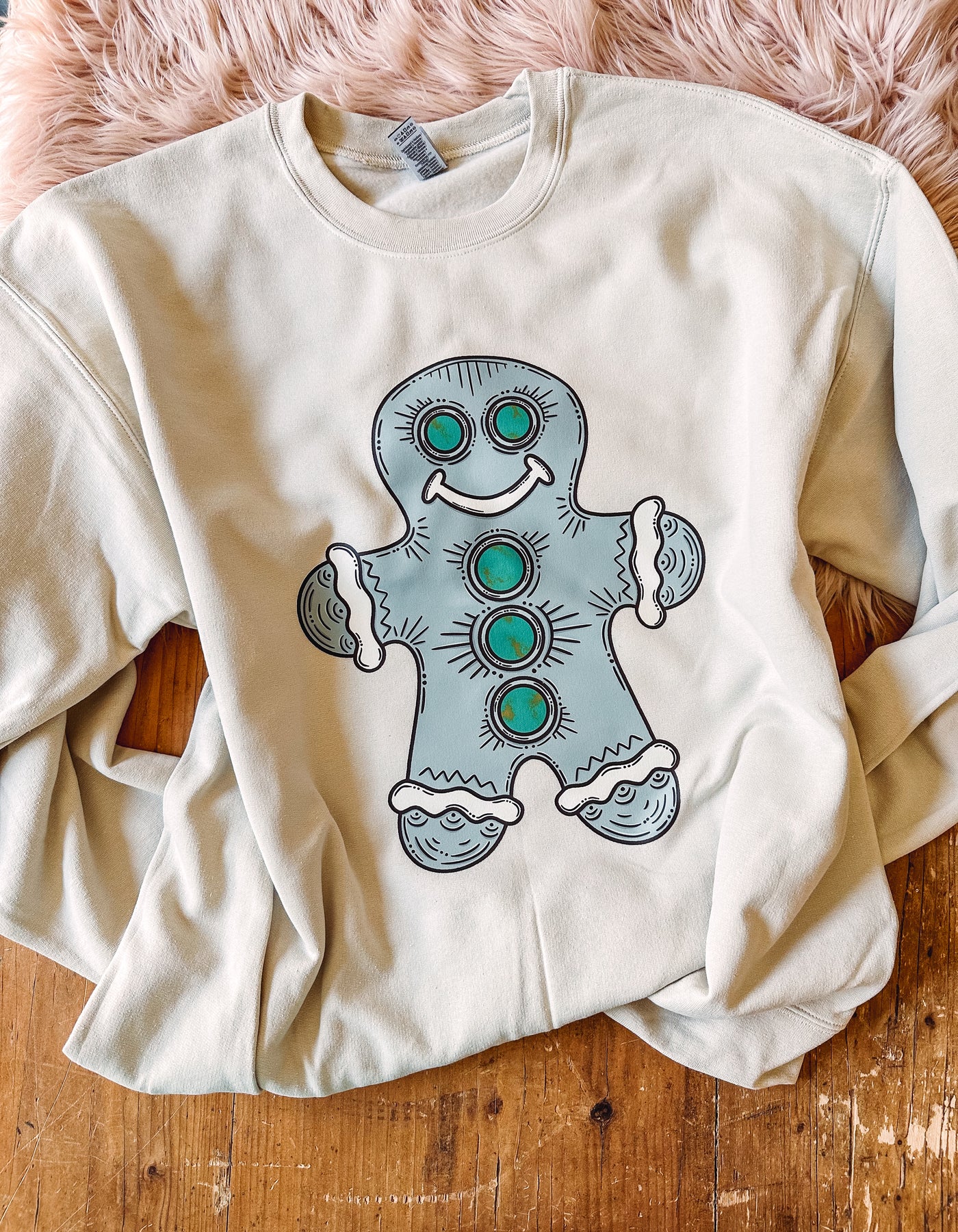 Turquoise Gingerbread Man - Graphic Top-110 GRAPHIC TEE-Adelyn Elaine's-Adelyn Elaine's Boutique, Women's Clothing Boutique in Gilmer, TX