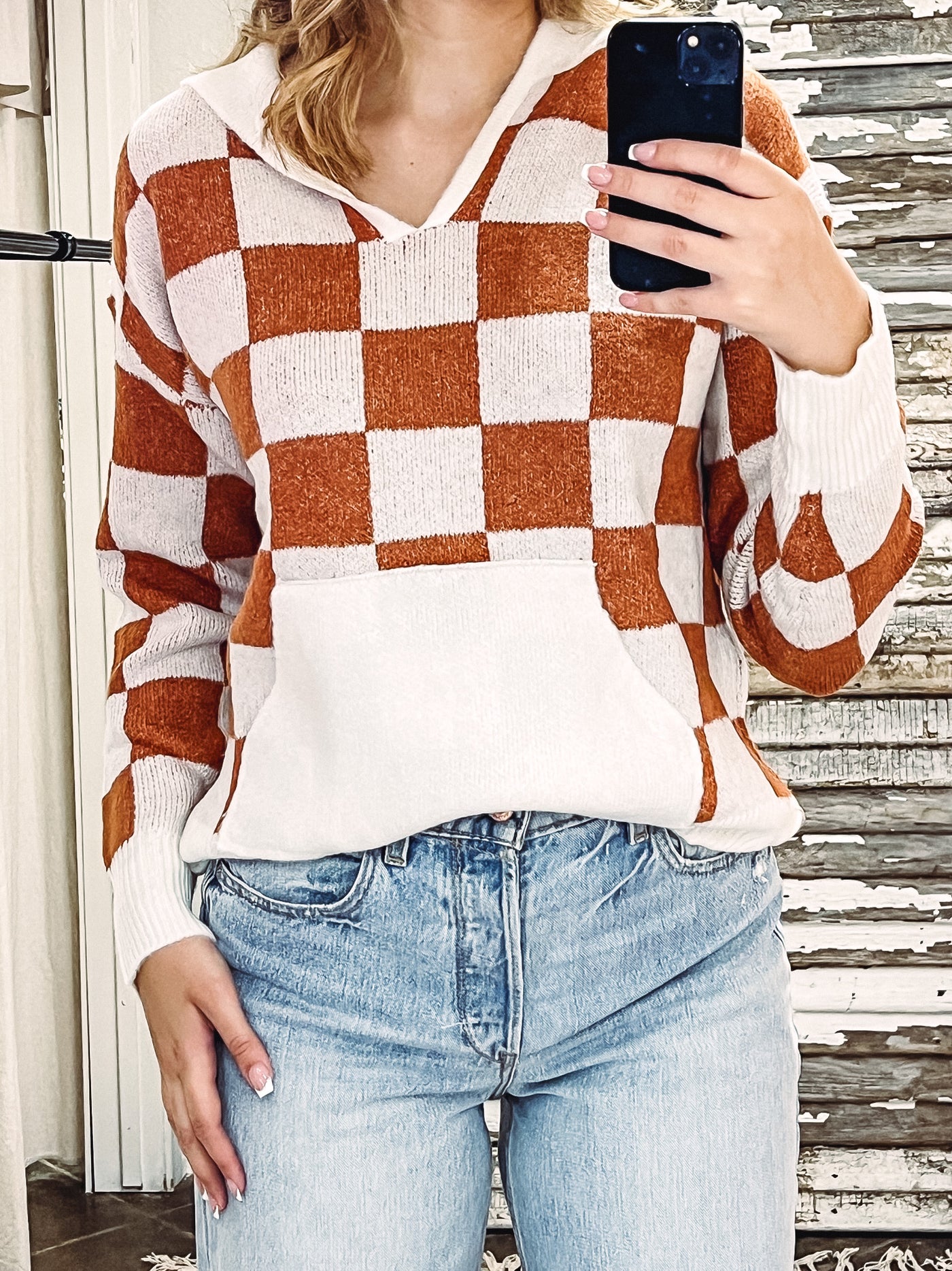 Rust + White Sweater - XL left-112 SWEATERS & CARDIGANS-Bibi-Adelyn Elaine's Boutique, Women's Clothing Boutique in Gilmer, TX