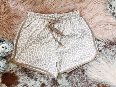 Neutral Leopard - Drawstring Shorts-120 BOTTOMS-Jess Lea-Adelyn Elaine's Boutique, Women's Clothing Boutique in Gilmer, TX