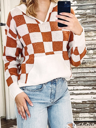 Rust + White Sweater - XL left-112 SWEATERS & CARDIGANS-Bibi-Adelyn Elaine's Boutique, Women's Clothing Boutique in Gilmer, TX