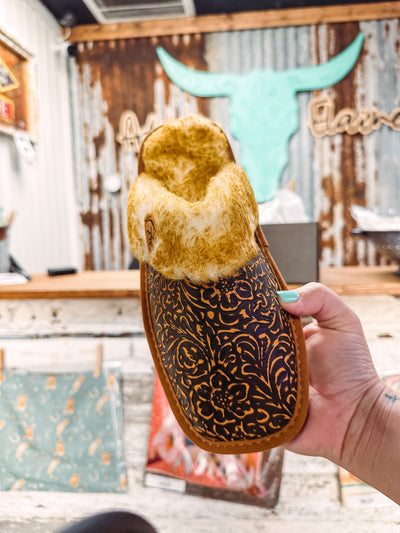 Jackie Square Toe Slipper - Brown Tooled - Ariat