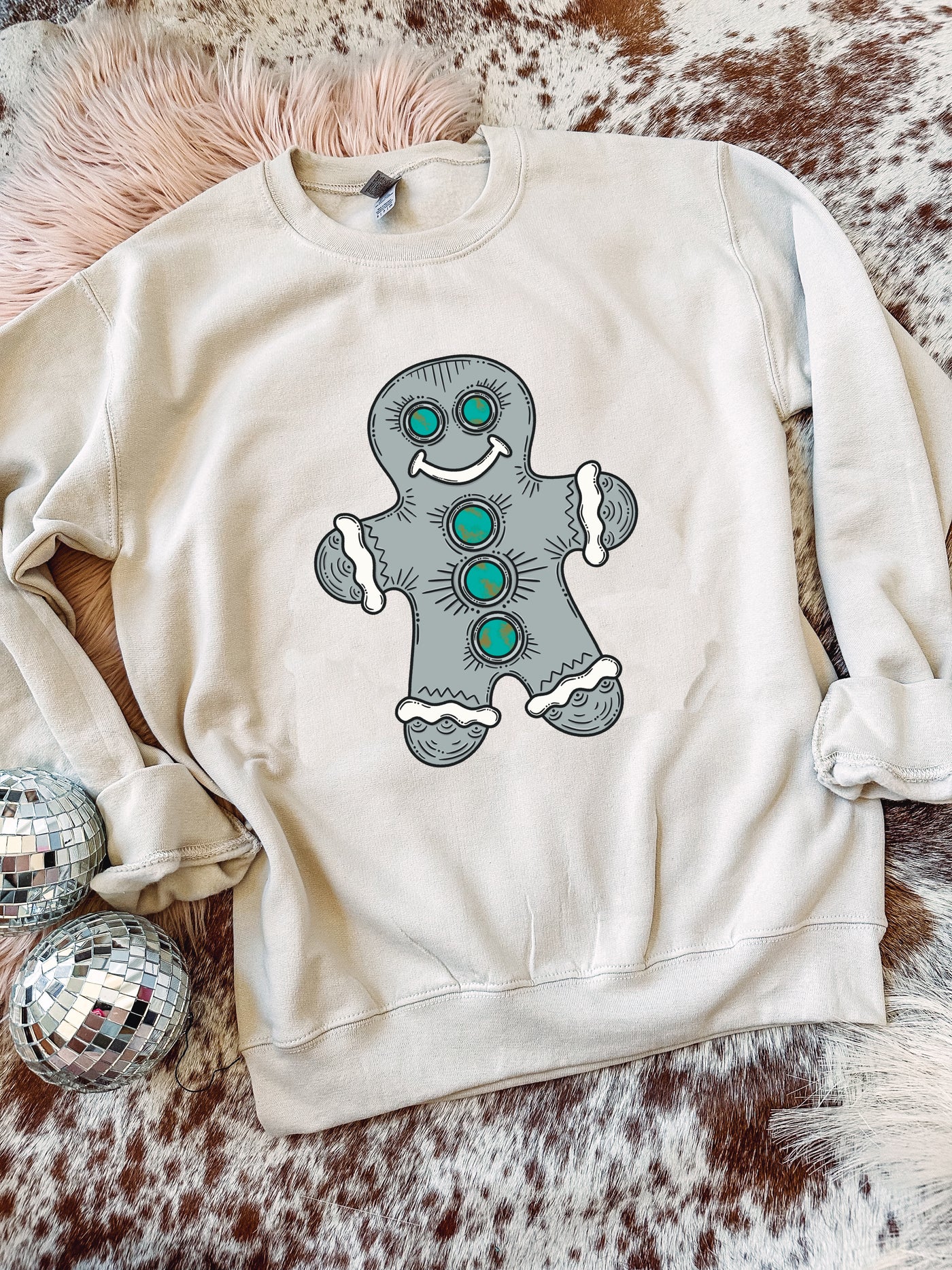 Turquoise Gingerbread Man - Graphic Top-110 GRAPHIC TEE-Adelyn Elaine's-Adelyn Elaine's Boutique, Women's Clothing Boutique in Gilmer, TX