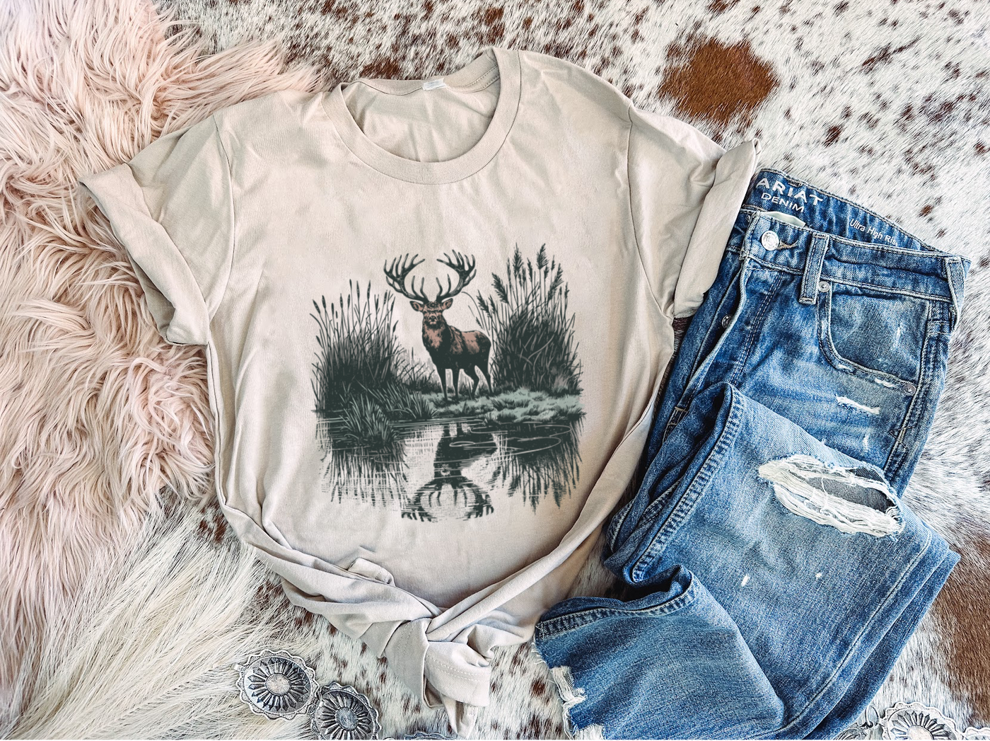 Deer Scene - Graphic Top-110 GRAPHIC TEE-Adelyn Elaine's-Adelyn Elaine's Boutique, Women's Clothing Boutique in Gilmer, TX