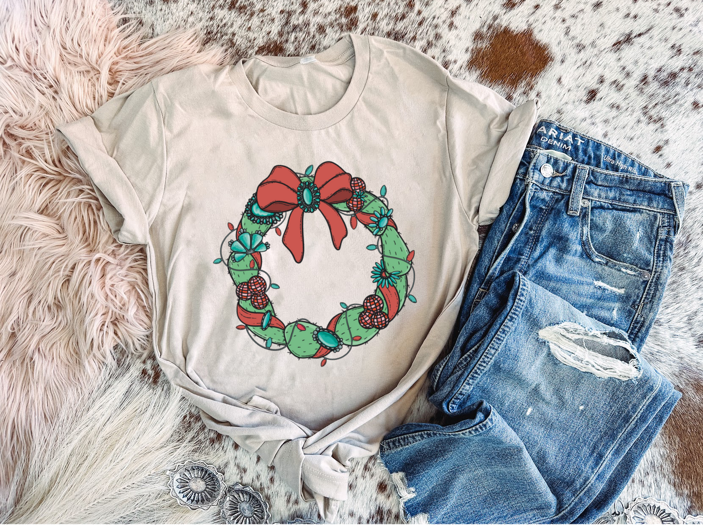 Cactus Wreath - Graphic Top-110 GRAPHIC TEE-Adelyn Elaine's-Adelyn Elaine's Boutique, Women's Clothing Boutique in Gilmer, TX