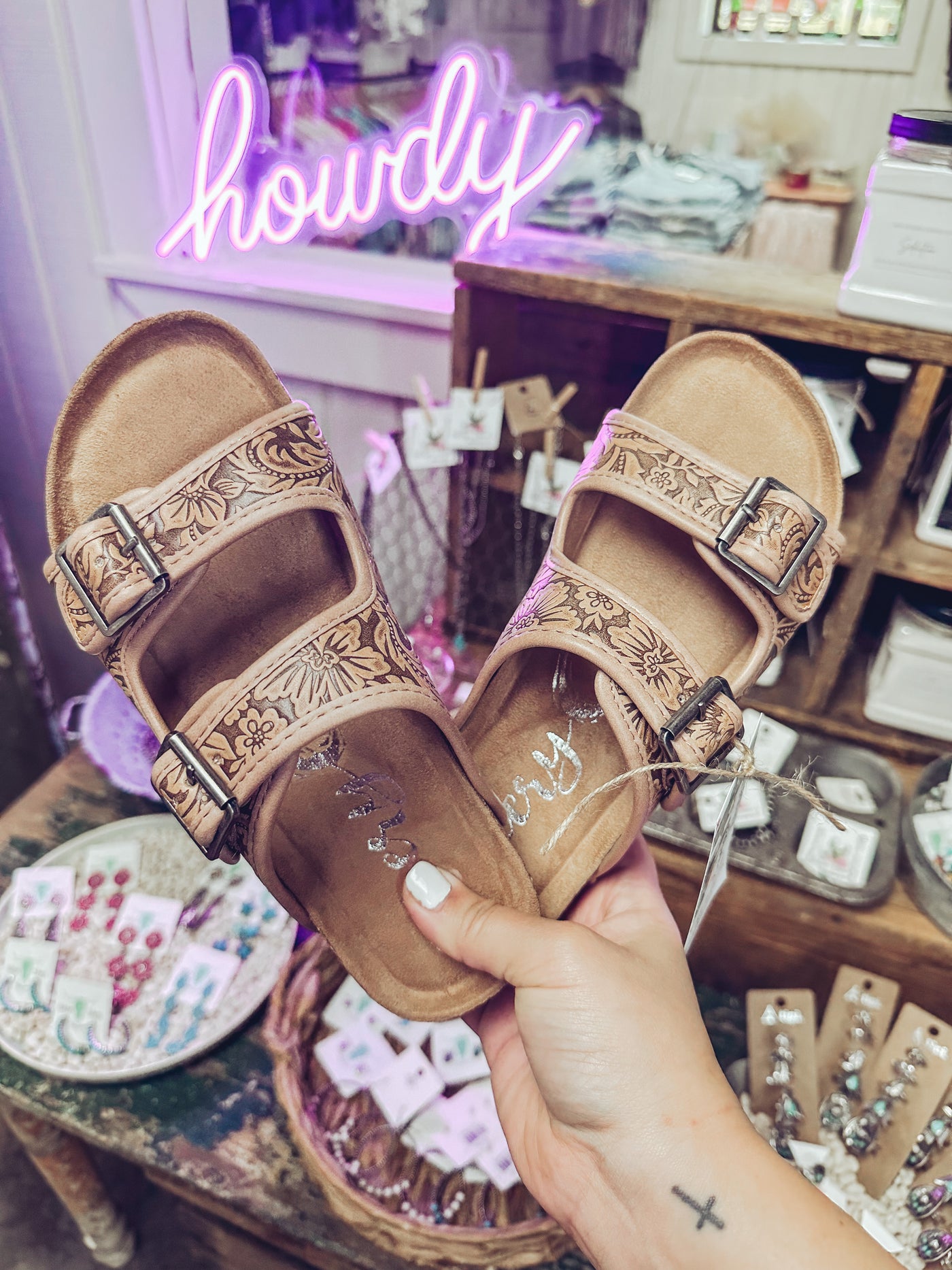 Tan - Tooled Leather Sandal
