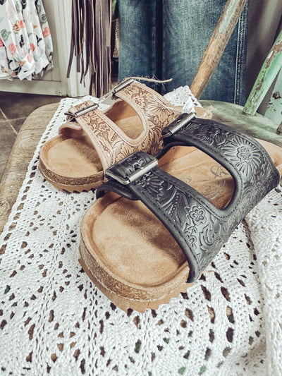 Tan - Tooled Leather Sandal