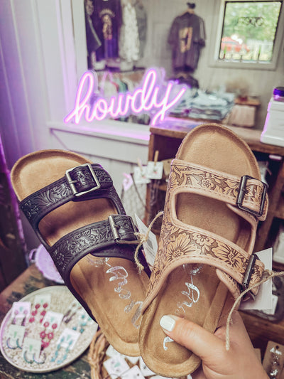 Tan - Tooled Leather Sandal