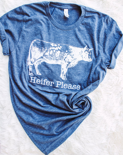 Heifer Please - Crew Neck T-Shirt-110 GRAPHIC TEE-Adelyn Elaine's-Adelyn Elaine's Boutique, Women's Clothing Boutique in Gilmer, TX