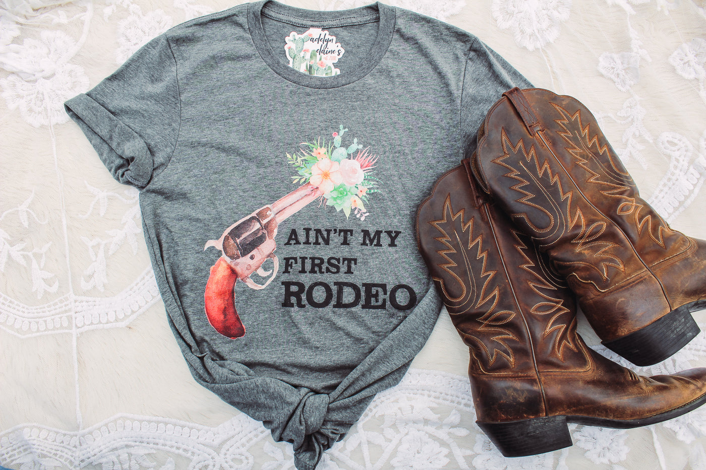 Ain't My First Rodeo - Crew Neck T-Shirt-110 GRAPHIC TEE-Adelyn Elaine's-Adelyn Elaine's Boutique, Women's Clothing Boutique in Gilmer, TX