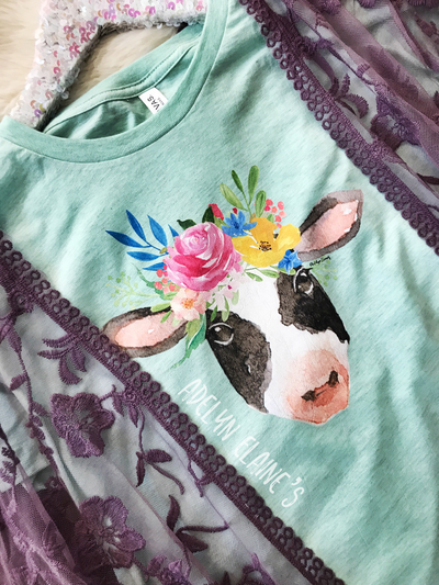 Miss. Bessy T-Shirt - Watercolor Floral Cow-110 GRAPHIC TEE-Adelyn Elaine's-Adelyn Elaine's Boutique, Women's Clothing Boutique in Gilmer, TX