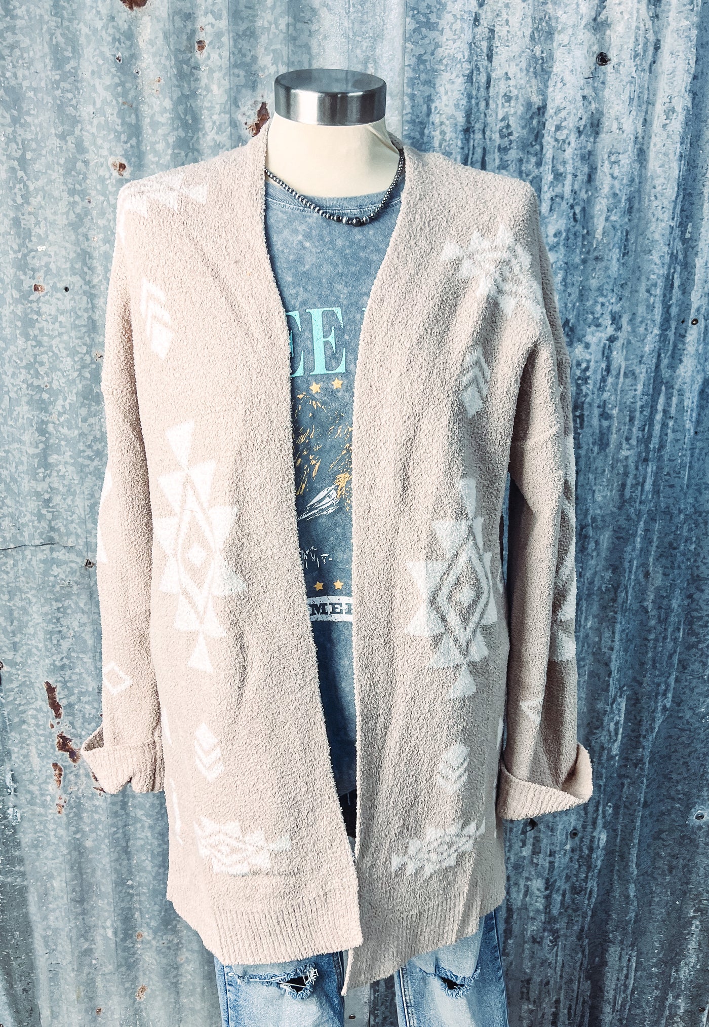 Taupe - Aztec Cardigan - S left