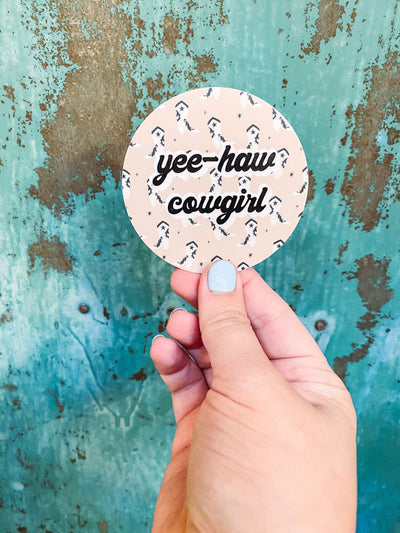 Yee-Haw Cowgirl Circle Sticker