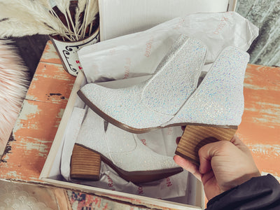 Dolly Glitter Booties - White
