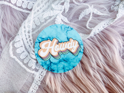 Circle Retro Howdy + Turquoise - Sticker-402 MISC GIFTS-Adelyn Elaine's-Adelyn Elaine's Boutique, Women's Clothing Boutique in Gilmer, TX