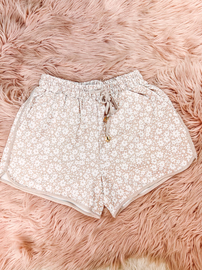 Neutral Floral - Drawstring Shorts