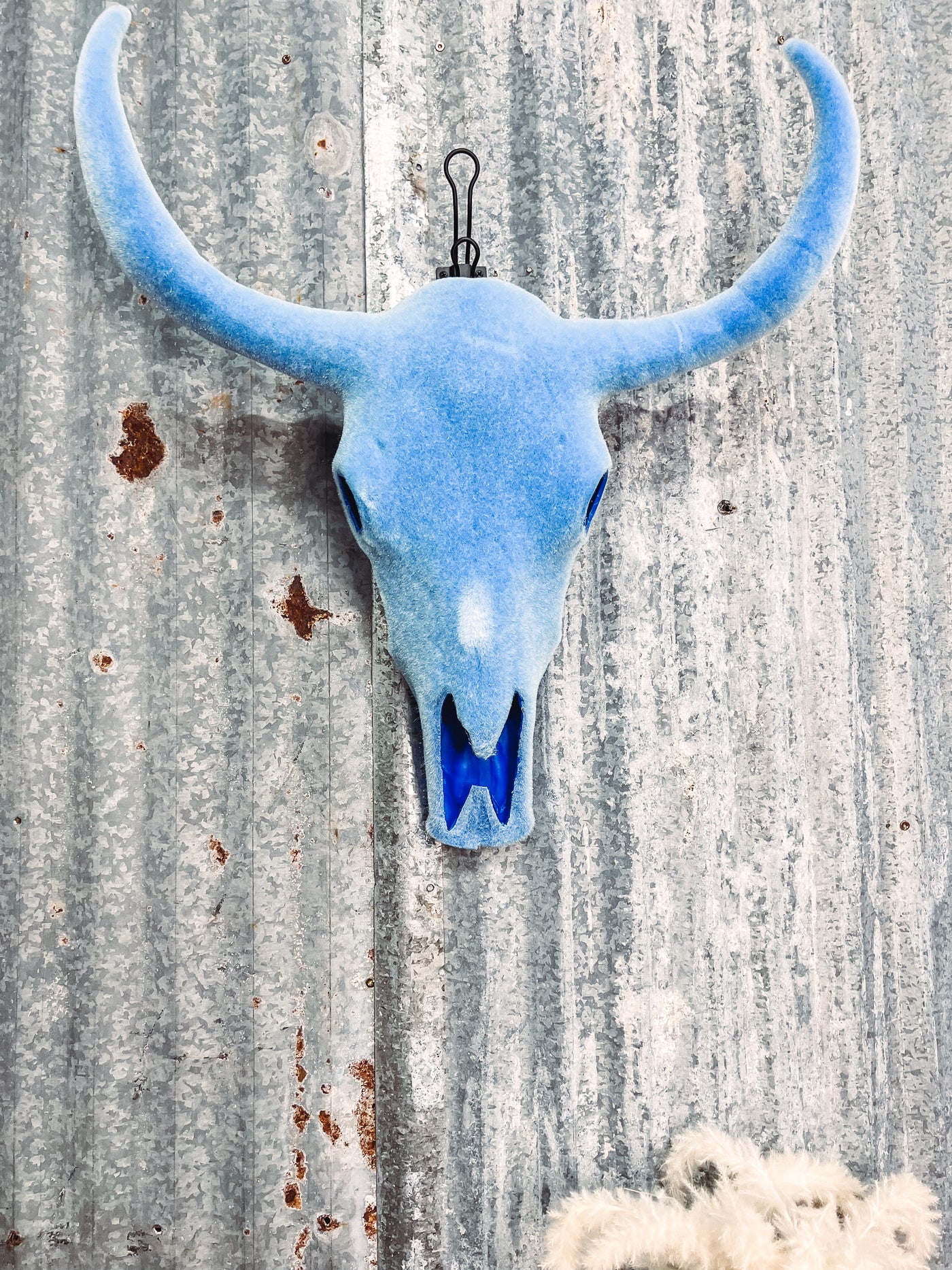 Longhorn Skull Wall Decor - Blue left