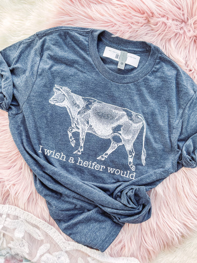 Navy - I wish a heifer would-110 GRAPHIC TEE-Adelyn Elaine's-Adelyn Elaine's Boutique, Women's Clothing Boutique in Gilmer, TX