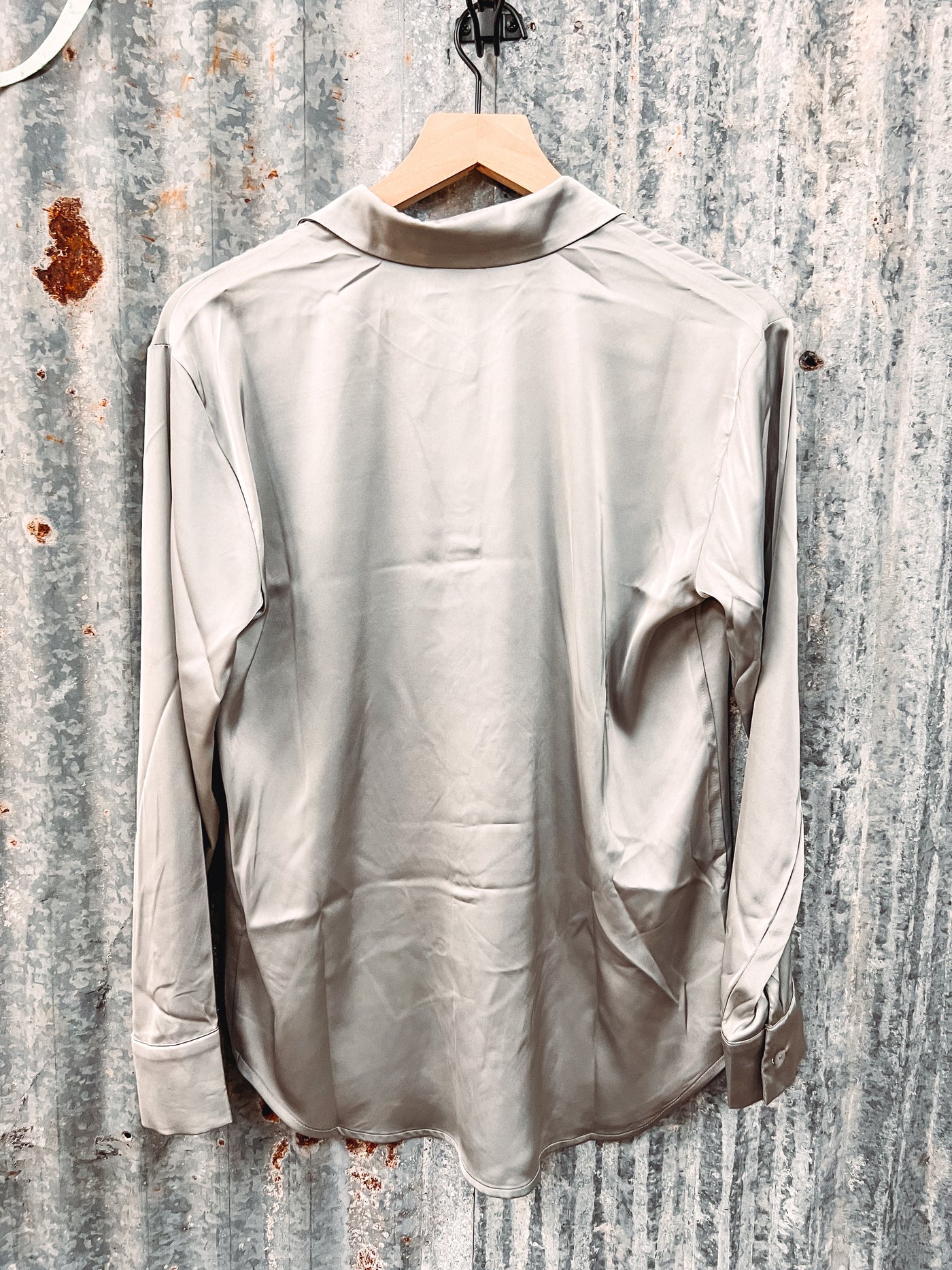 Silver - Satin Button Up - M & L