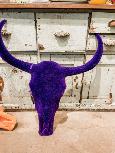 Longhorn Skull Wall Decor - Blue left