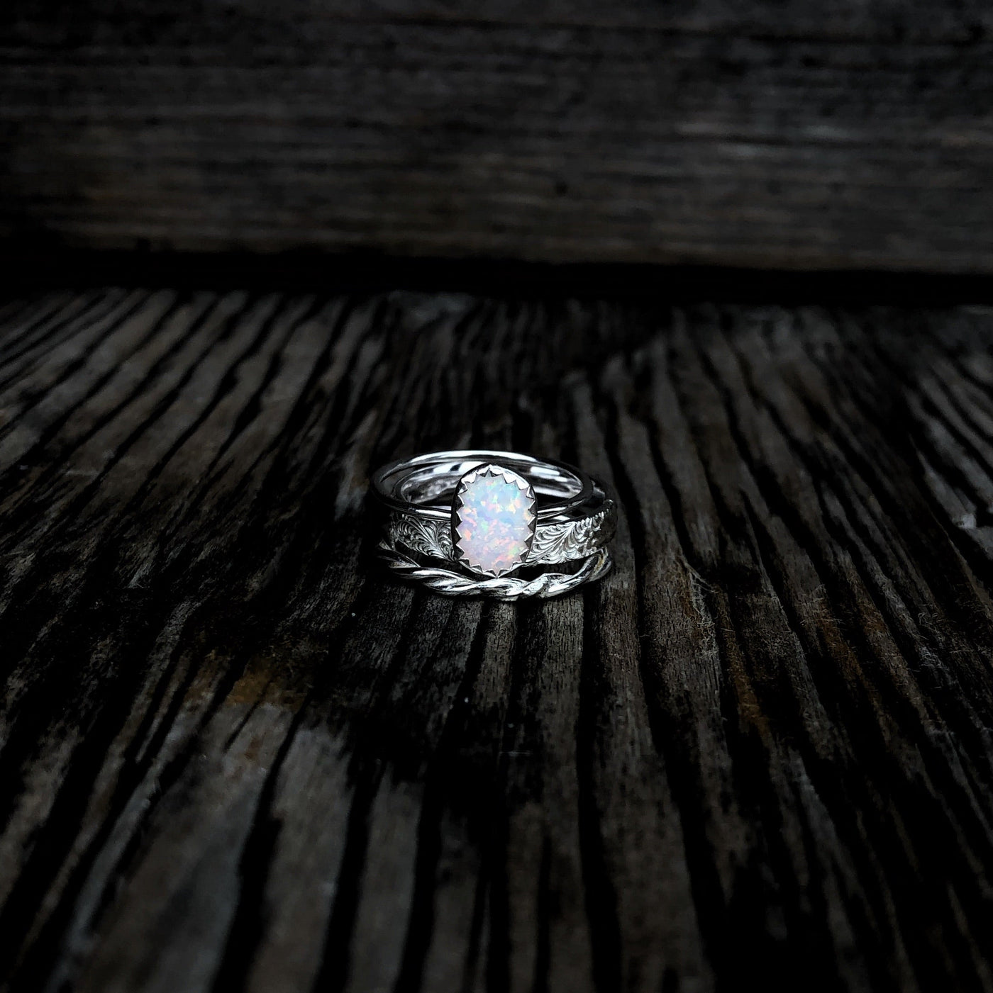 White Opal Stacking Ring Set
