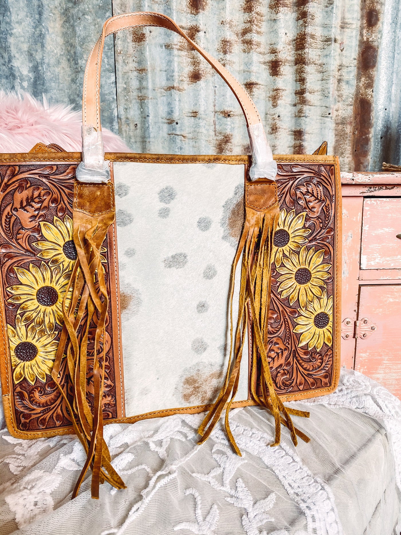 Yellow Sunflower Leather Tote