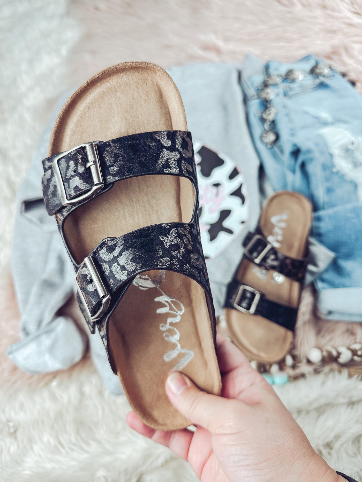 Black Leopard Sandals