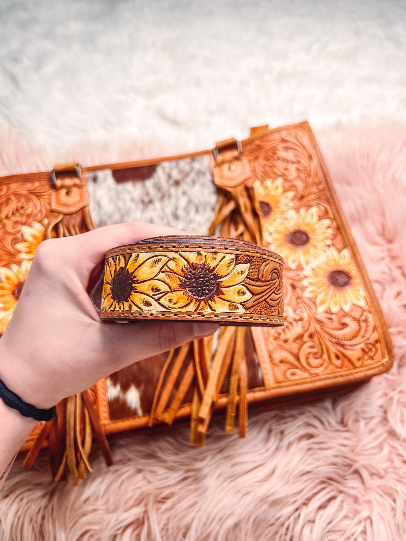 Yellow Sunflower Leather Tote