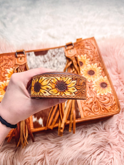 Yellow Sunflower Leather Tote