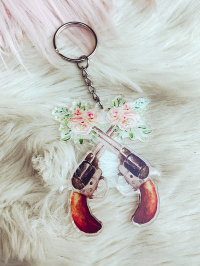 Crossed Pistola - Acrylic Keychain-401 CAR ACCESSORIES-Adelyn Elaine's-Adelyn Elaine's Boutique, Women's Clothing Boutique in Gilmer, TX