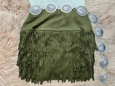 Olive Fringe Skirt