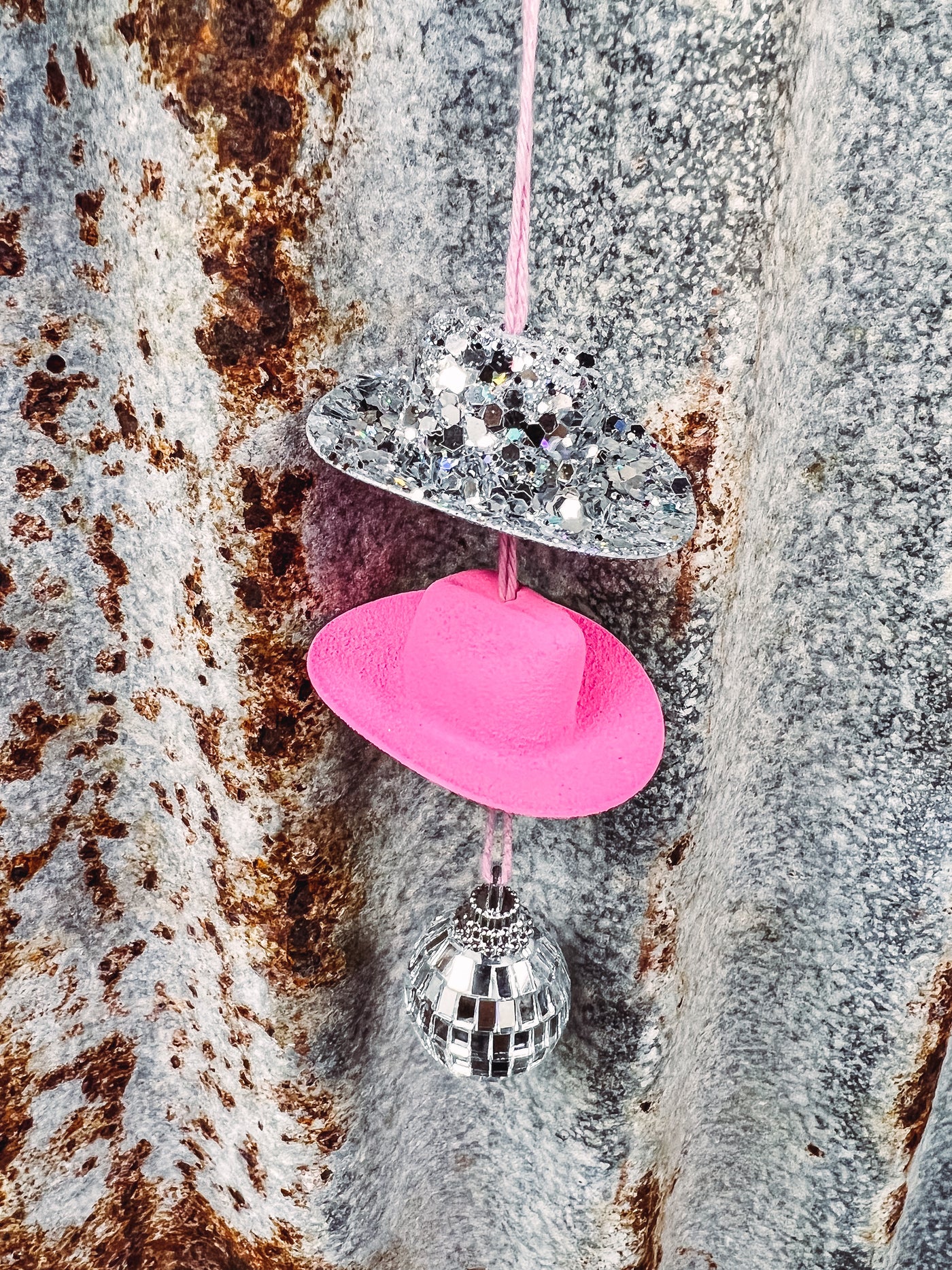 Disco Pink & Silver - Mini Hat Mirror Hangers